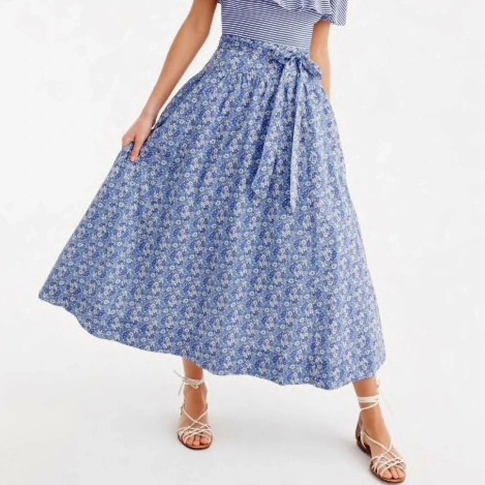 J CREW Liberty Fabric Floral Midi Skirt 8 Ditsy Cotton Cottage Coquette Blue - Picture 2 of 11